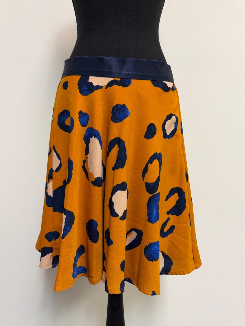 3.1 Phillip Lim Mustard Yellow Skirt with Navy and Cream Leopard Print